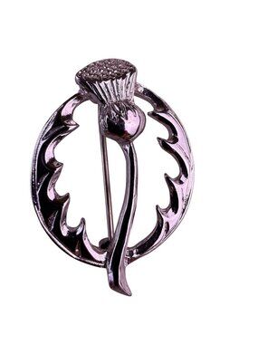 Vintage Womens Silver Tone Brooch Scottish Thistle Pin Design